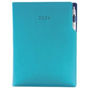Diary GEP with ballpoint daily A4 2024 Polish - turquoise/blue velvet