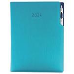 Diary GEP with ballpoint daily A4 2024 Polish - turquoise/blue velvet