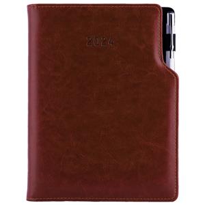 Diary GEP with ballpoint daily A5 2024 Czech - brown