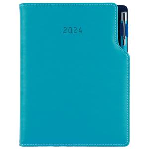Diary GEP with ballpoint daily A5 2024 Polish - turquoise/blue velvet