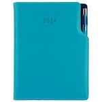 Diary GEP with ballpoint daily A5 2024 Polish - turquoise/blue velvet