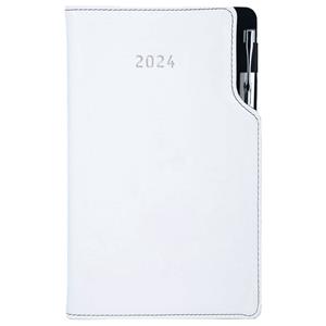 Diary GEP with ballpoint weekly pocket 2024 Slovak - white/black stiching