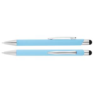 Bernardo aluminum ballpoint pen with chrome parts and stylus for controlling touch devices - light blue