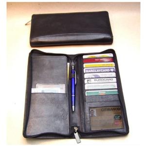Black leather document folder with zip closure