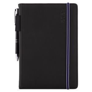 Diary AMOS daily A5 2026 Czech - black/blue rubber band