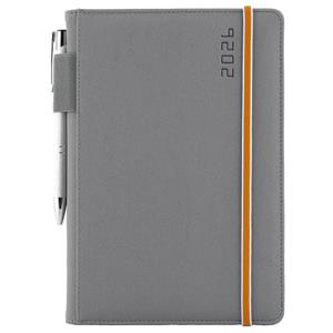 Diary AMOS daily A5 2026 Czech - grey/orange rubber band