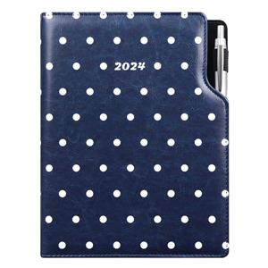 Diary DESIGN daily A4 2024 - blue - polka dots