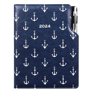 Diary DESIGN daily A4 2024 - blue - seafarer - anchors