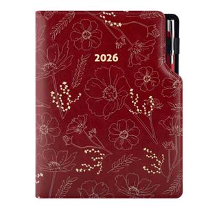 Diary DESIGN daily A5 2026 CZ - burgundy - Flowers