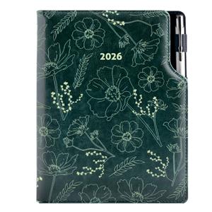 Diary DESIGN daily A5 2026 CZ - green - Flowers