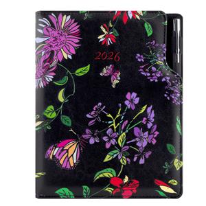 Diary DESIGN daily A5 2026 SK - black - Flowers
