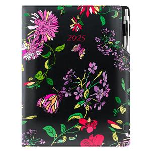 Diary DESIGN weekly A4 2025 PL - black - flowers