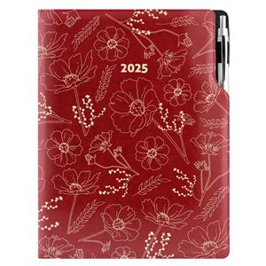 Diary DESIGN weekly A4 2025 PL - burgundy - flowers