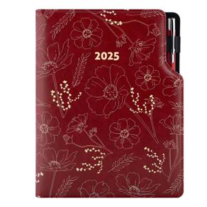 Diary DESIGN weekly B5 2025 - burgundy - flowers