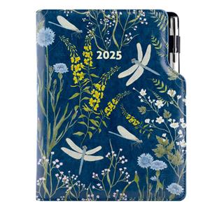 Diary DESIGN weekly B6 2025 - blue - dragonflies