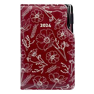 Diary DESIGN weekly pocket 2024 czech - claret - flowers