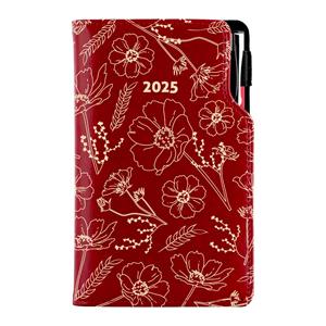 Diary DESIGN weekly pocket 2025 CZ - burgundy - flowers