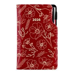 Diary DESIGN weekly pocket 2026 CZ - burgundy - Flowers