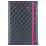 Diary ELASTIC daily A5 2024 Czech - grafit/magenta rubber band