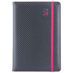 Diary ELASTIC daily A5 2024 Slovak - grafit/magenta rubber band