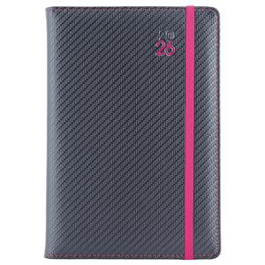 Diary ELASTIC daily A5 2026 Czech - grafit/magenta rubber band