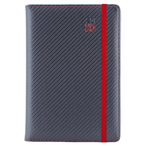 Diary ELASTIC weekly A5 2025 Polish - grafit/red rubber band