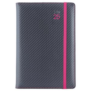 Diary ELASTIC weekly B6 2025 - grafit/magenta rubber band