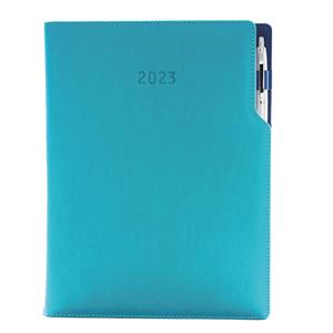 Diary GEP with ballpoint daily A4 2023 Polish - turquoise/blue velvet