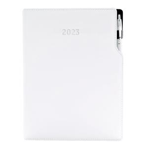 Diary GEP with ballpoint daily A4 2023 Polish - white/white stiching