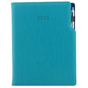 Diary GEP with ballpoint daily A4 2025 - turquoise/blue velvet