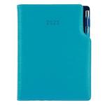 Diary GEP with ballpoint daily A5 2023 Czech - turquoise/blue velvet
