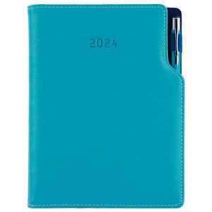 Diary GEP with ballpoint daily A5 2024 Czech - turquoise/blue velvet