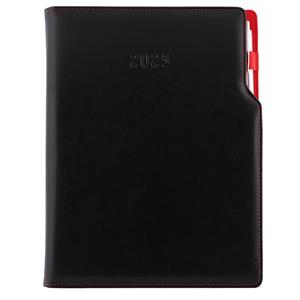 Diary GEP with ballpoint weekly A4 2025 Polish - black/red velvet