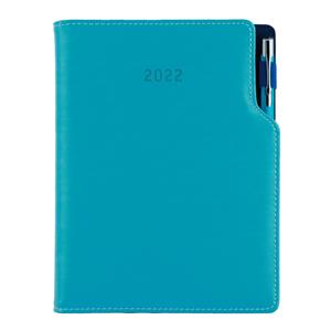 Diary GEP with ballpoint weekly A5 2022 Polish - turquoise/blue velvet
