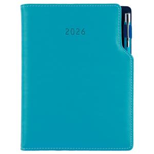 Diary GEP with ballpoint weekly A5 2026 Czech - turquoise/blue velvet