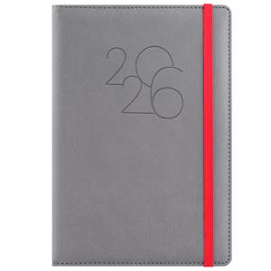 Diary POLY daily A5 2026 Czech - grey/red rubber band