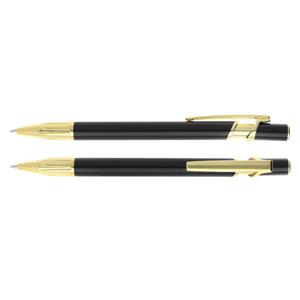 Philomena aluminum ballpoint pen with ergonomically shaped body and push-button mechanism - black/gold