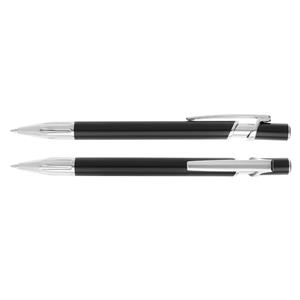 Philomena aluminum ballpoint pen with ergonomically shaped body and push-button mechanism - black/silver