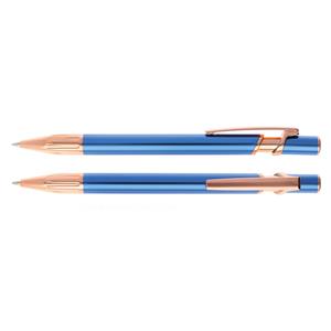 Philomena aluminum ballpoint pen with ergonomically shaped body and push-button mechanism - blue/gold