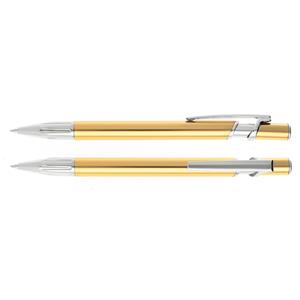 Philomena aluminum ballpoint pen with ergonomically shaped body and push-button mechanism - gold/silver