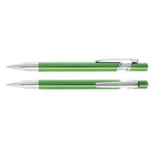 Philomena aluminum ballpoint pen with ergonomically shaped body and push-button mechanism - green/silver