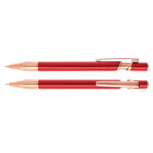 Philomena aluminum ballpoint pen with ergonomically shaped body and push-button mechanism - red/gold