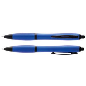 Plastic ballpoint pen Miguel with ergonomically shaped body and metal clip - dark blue