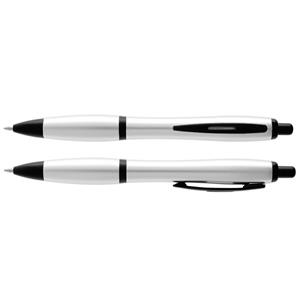 Plastic ballpoint pen Miguel with ergonomically shaped body and metal clip - silver matt