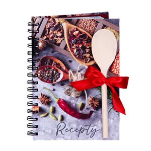 Recipe book with wooden spoon A5 spiral Spice
