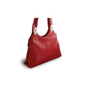 Red leather handbag with two straps
