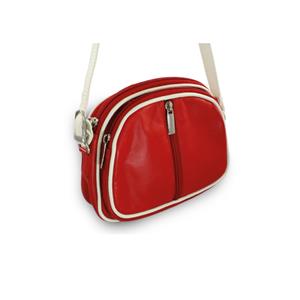 Red-white leather handbag