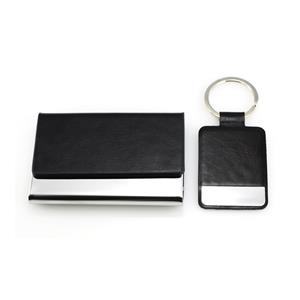 Set of business card holders and keychain REDO - black/silver glossy