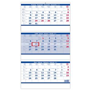 Wall Calendar 2025 - Threemonths stacked blue