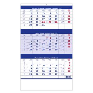 Wall Calendar 2026 - Three Months Blue